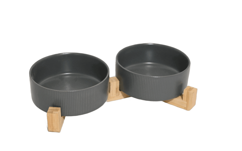 13. Dobbelt keramisk hundeskål - Grå