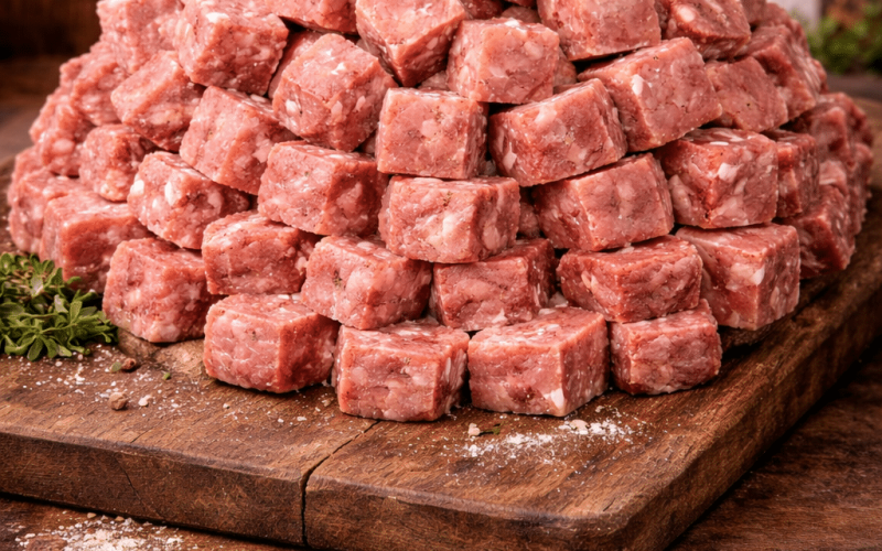 lamme knogle med lamme kød i terninger