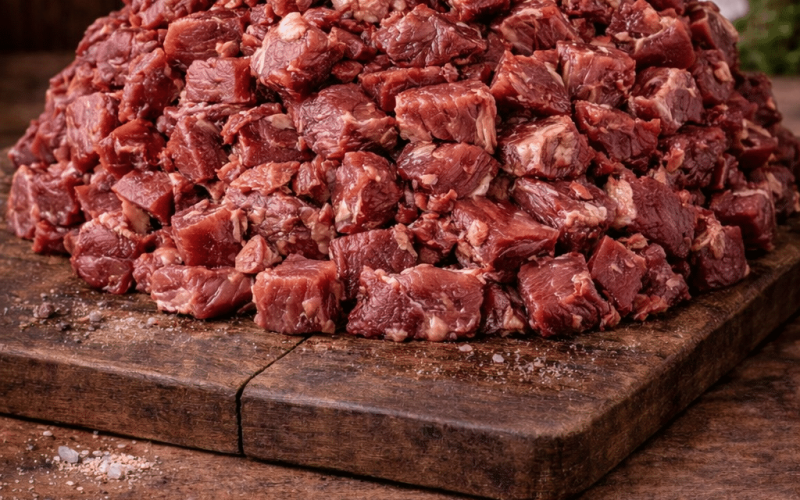 strudsekød i stykker